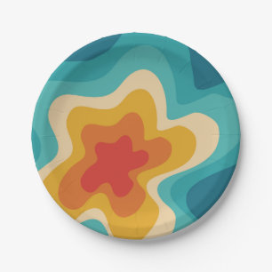 Colourful retro style swirl design paper plate