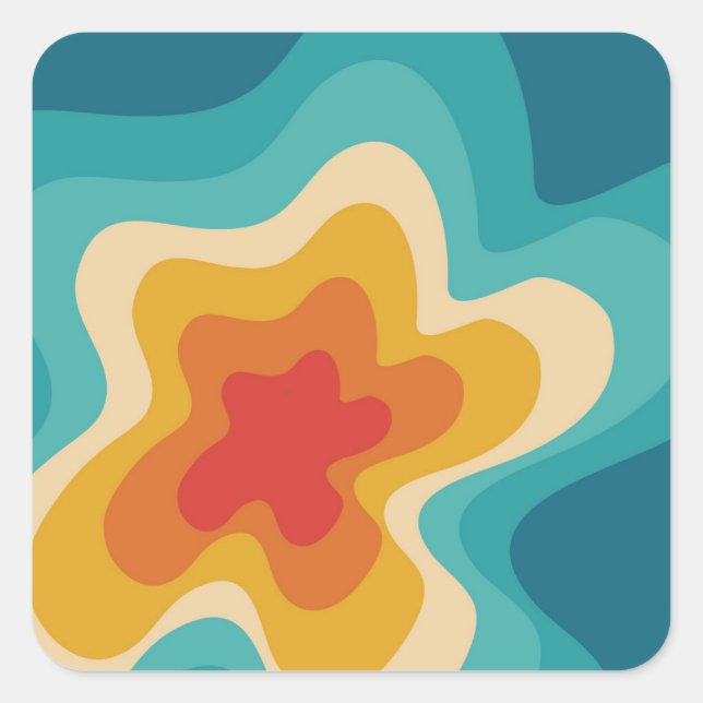 Colourful retro style swirl design  square sticker (Front)
