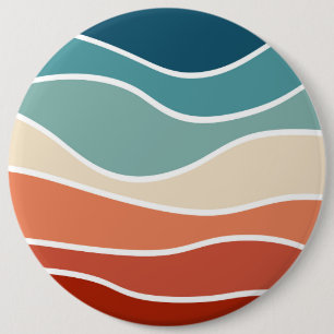 Colourful retro style waves 6 cm round badge