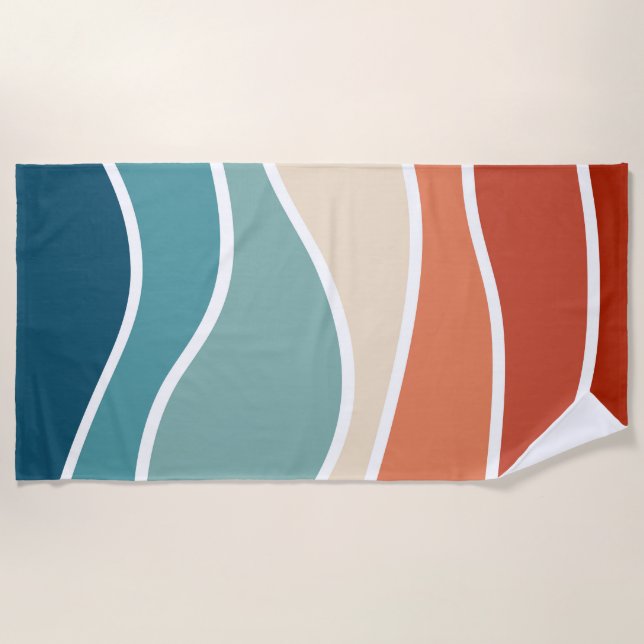 Colourful retro style waves beach towel (Front)
