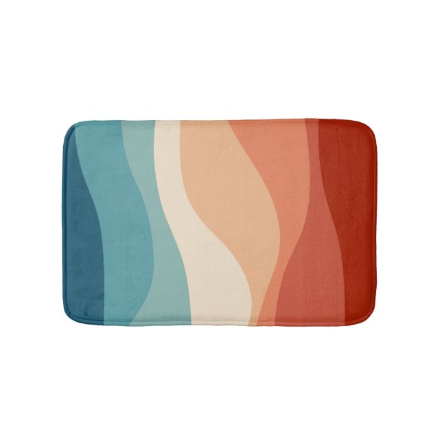 Colourful retro style waves decoration bath mat (Front)