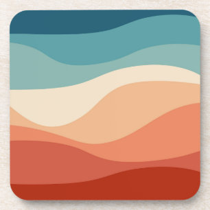 Colourful retro style waves decoration coaster