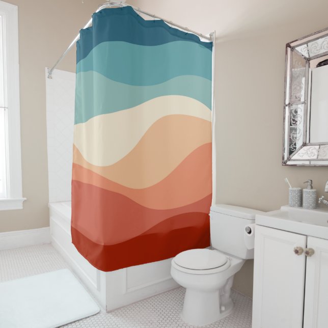 Colourful retro style waves decoration shower curtain (In Situ)