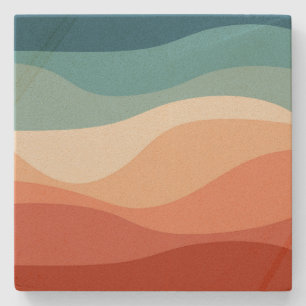 Colourful retro style waves decoration stone coaster