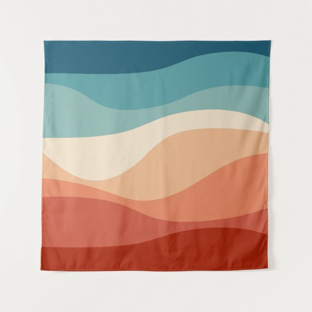Colourful retro style waves decoration tapestry (Front)
