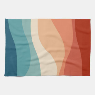 Colourful retro style waves decoration tea towel