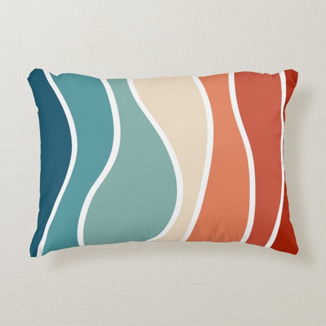 Colourful retro style waves decorative cushion (Front)