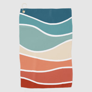 Colourful retro style waves golf towel