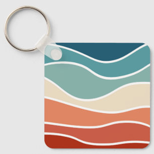 Colourful retro style waves key ring