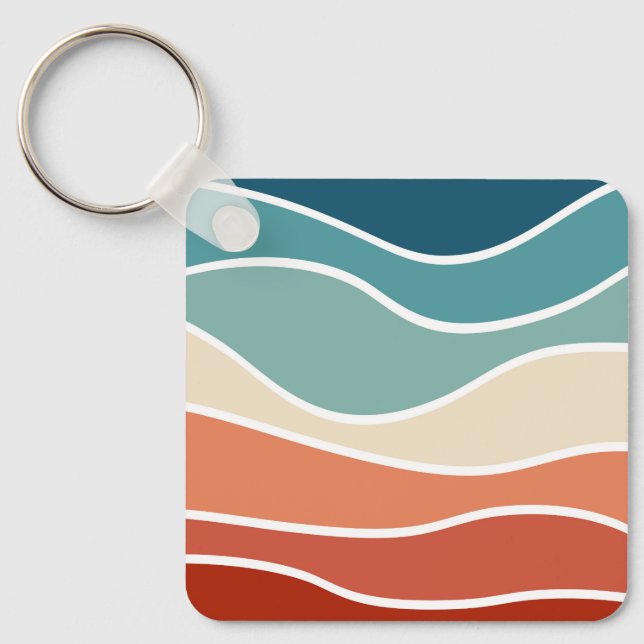 Colourful retro style waves key ring (Front)