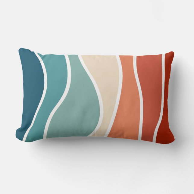 Colourful retro style waves lumbar cushion (Front)