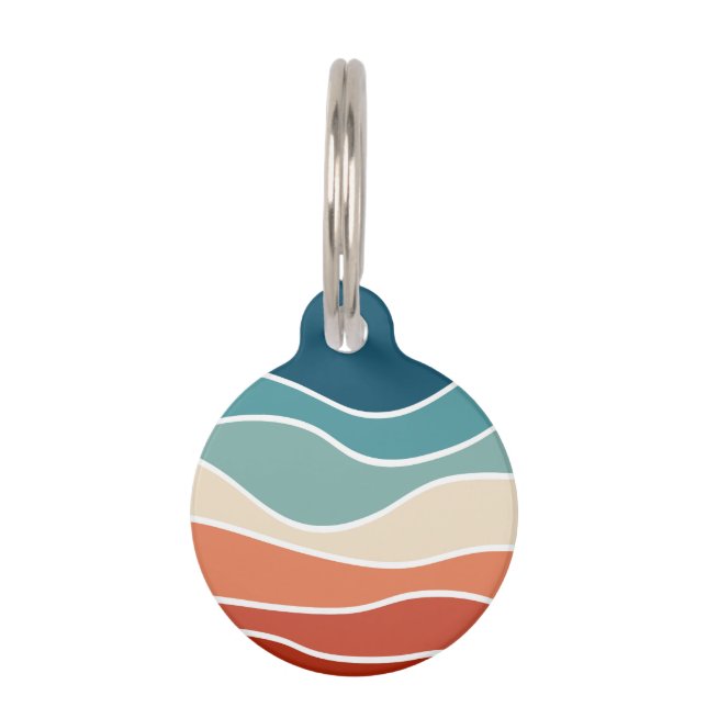 Colourful retro style waves pet tag (Front)