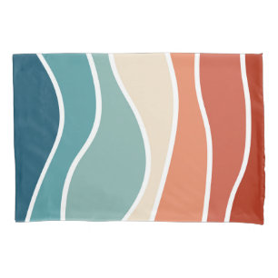 Colourful retro style waves pillowcase