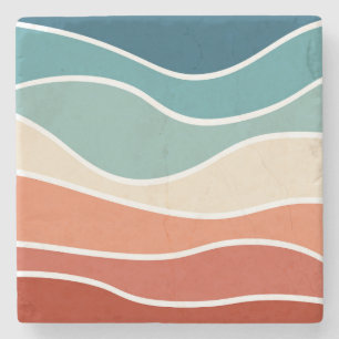 Colourful retro style waves stone coaster