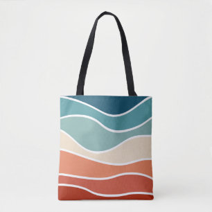 Colourful retro style waves tote bag