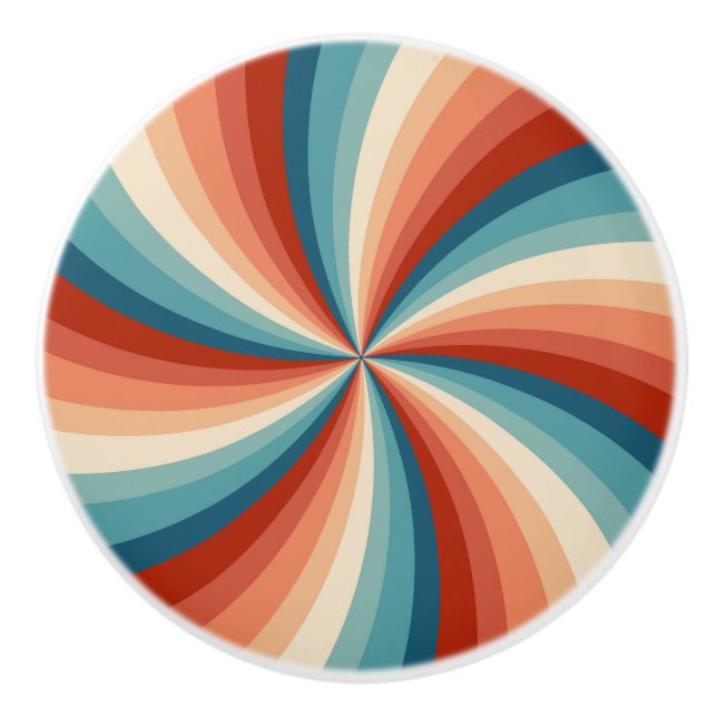 Colourful retro style wavy sun rays ceramic knob (Front)