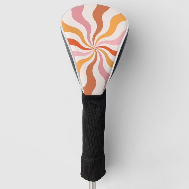Colourful retro style wavy sun rays  golf head cover (Front)