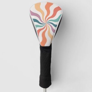 Colourful retro style wavy sun rays golf head cover