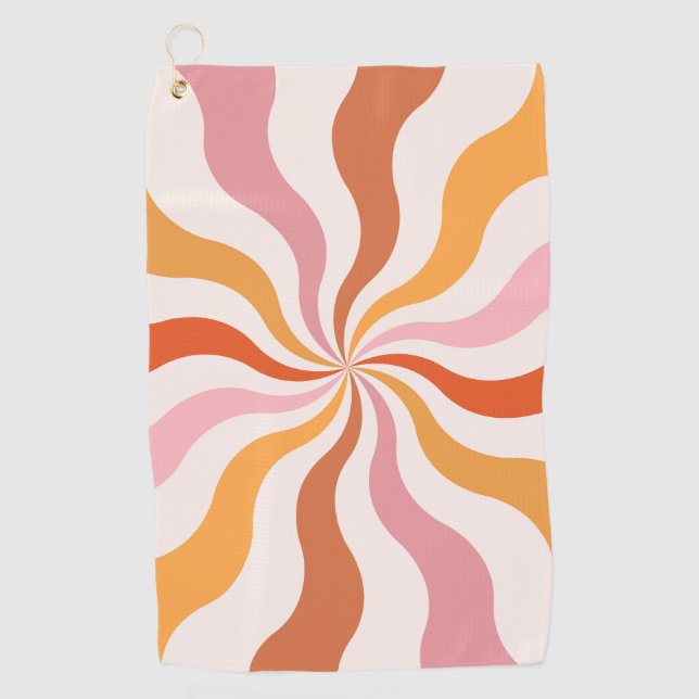 Colourful retro style wavy sun rays  golf towel (Front)