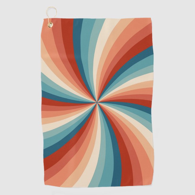 Colourful retro style wavy sun rays golf towel (Front)