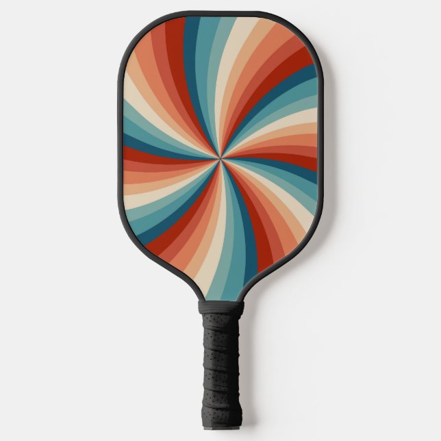 Colourful retro style wavy sun rays pickleball paddle (Front)