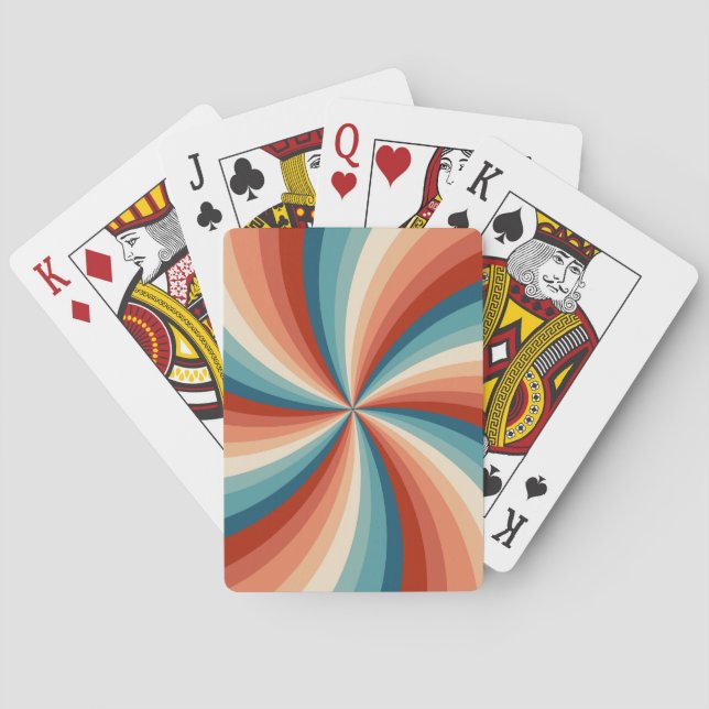 Colourful retro style wavy sun rays playing cards (Back)