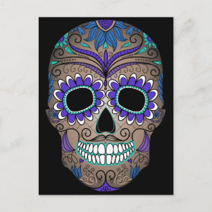 Colourful Retro Sugar Skull Postcard