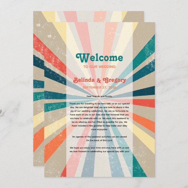 Colourful Retro Sunburst Wedding Itinerary Programme (Front/Back)