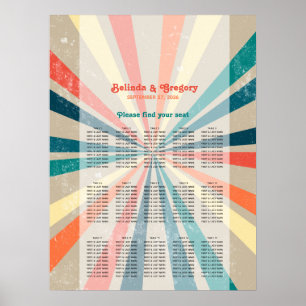 Colourful Retro Sunburst Wedding Seating Chart