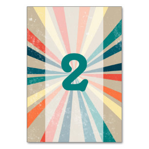 Colourful Retro Sunburst Wedding Table Number
