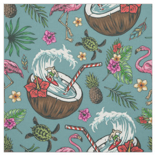 Colourful retro surf tropical themed pattern fabric
