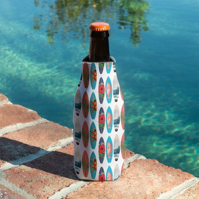 Colourful Retro Surfboards Pattern Bottle Cooler (In Situ Pool)