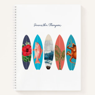Colourful Retro Surfboards Pattern Custom Name Notebook