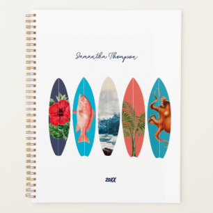 Colourful Retro Surfboards Pattern Custom Name Planner