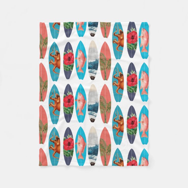 Colourful Retro Surfboards Pattern Fleece Blanket (Front)