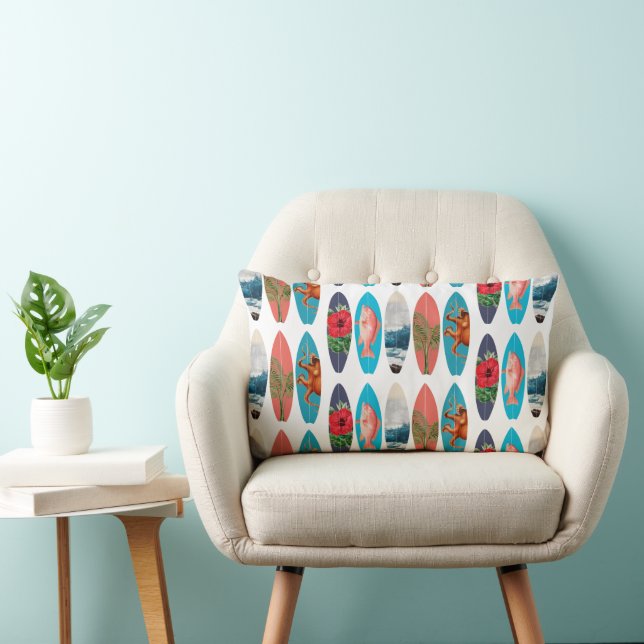 Colourful Retro Surfboards Pattern Lumbar Cushion (Chair)