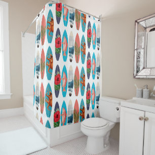 Colourful Retro Surfboards Pattern Shower Curtain