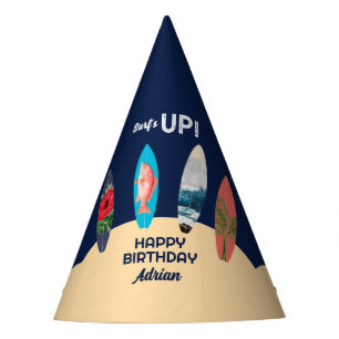 Colourful Retro Surfboards Surfs Up Birthday Party Party Hat