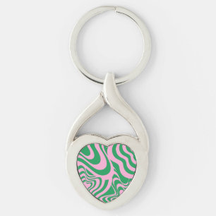 Colourful Retro Swirl Groovy Y2K Pattern  Key Ring