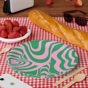Colourful Retro Swirl Groovy Y2K Pattern  Paper Plate