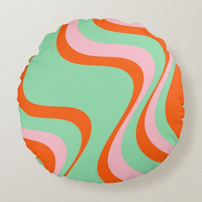 Colourful Retro Swirl Groovy Y2K Pattern  Round Cushion (Front)