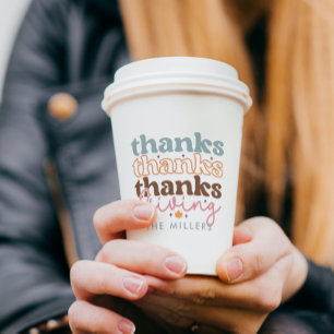 Colourful Retro ThanksGiving Typography Paper Cups