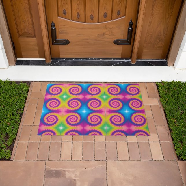 Colourful retro tie dye pattern doormat (Outdoor)
