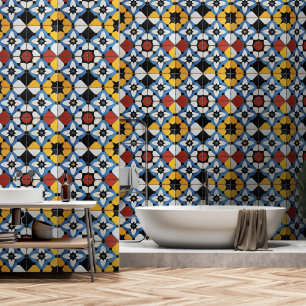 Colourful Retro Tile Style Wallpaper