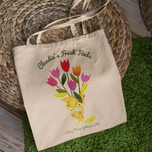 Colourful Retro Tulips Personalised Healthy Eating Tote Bag