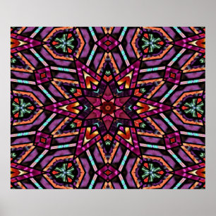 Colourful Retro Turkish Mosaic Kaleidoscope Poster