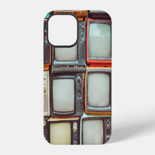 Colourful retro TV pile, vintage. iPhone 12 Case