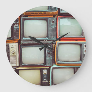 Colourful retro TV pile, vintage. Large Clock
