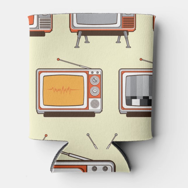 Colourful retro TV, vintage pattern Can Cooler (Front)