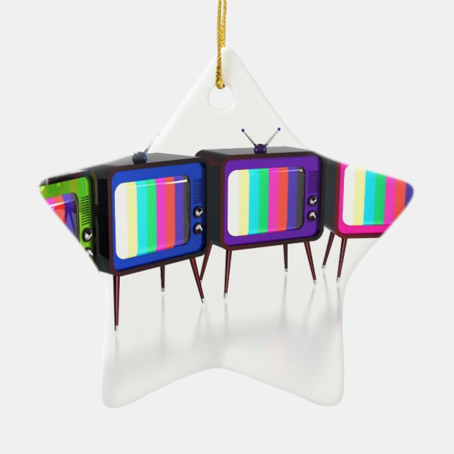 Colourful retro tv's ceramic tree decoration (Front)